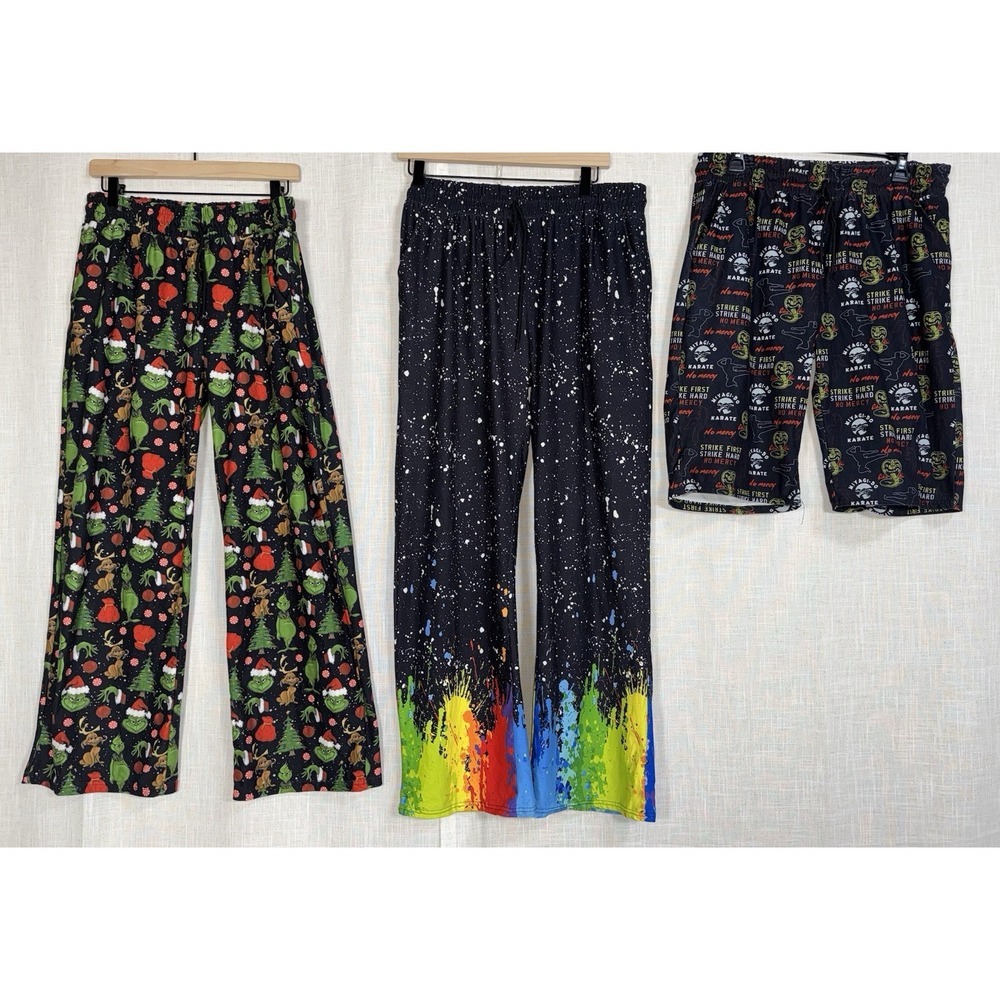 Unisex Pajama Pants Lot of 3‎ Men's Women's L XL SOFT Polyester Spandex Grinch